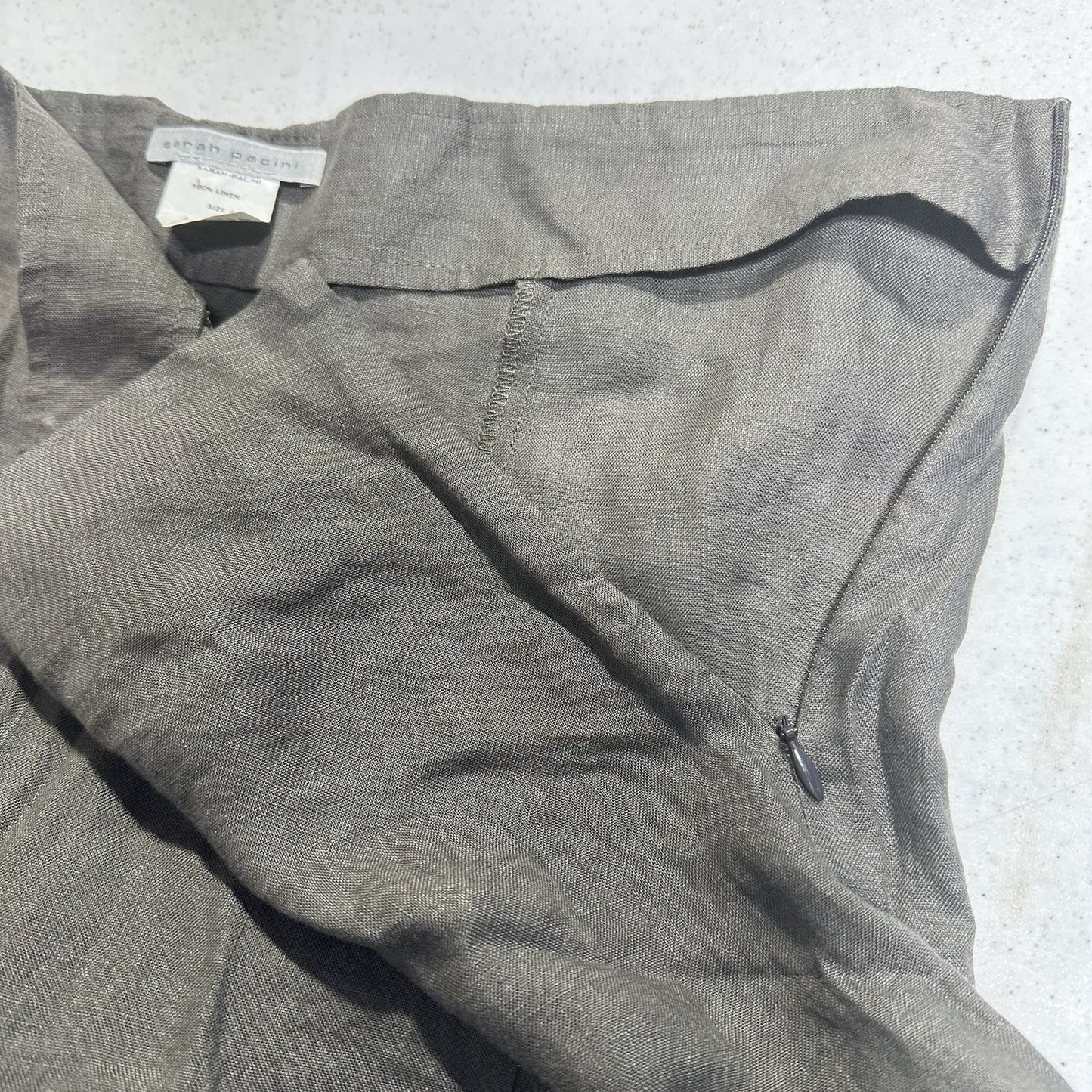 Sarah Pacini Pants 4 Women XL Linen Drop Crotch Crop Zip Coastal Beach Lagenlook