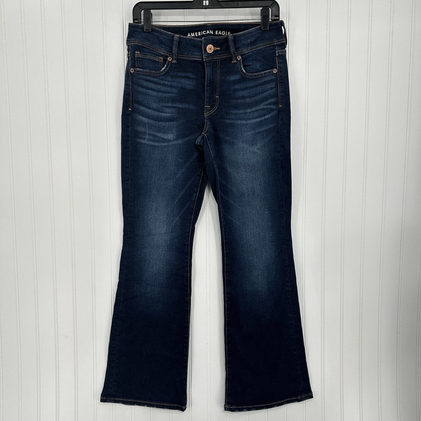 American Eagle Jeans Women 8 Short Kick Boot Blue Denim Rodeo Cowboy Western EUC