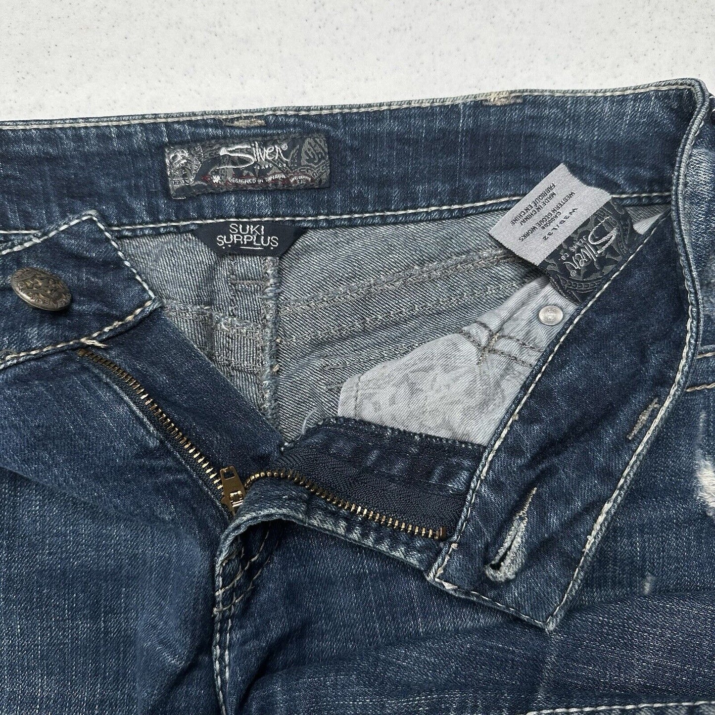 Silver Jeans Womens 30 Suki Boot Surplus Blue Bootcut Denim Western Gold Sequins
