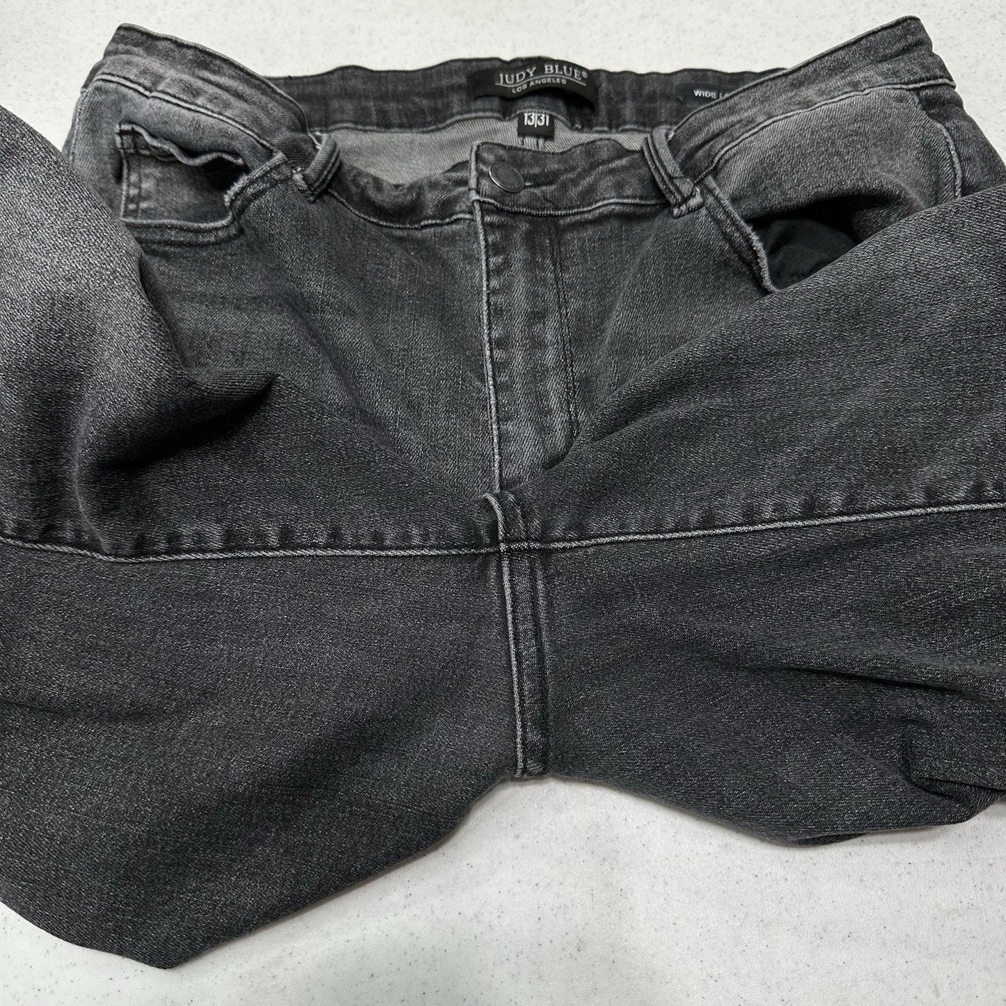 Judy Blue Jeans Womens 13 31 Wide Leg Crop High Rise Gray Denim Boho Grunge EUC