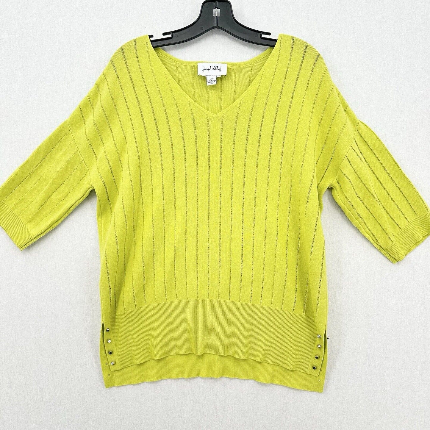 Joseph Ribkoff Top Womens Medium Neon Green Yellow Studded Travel OldMoney EUC