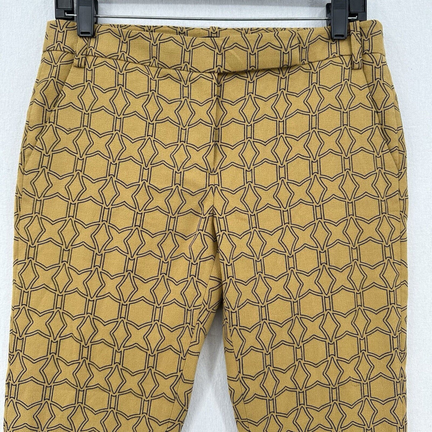 Tibi Pants Womens 2 Slim Crop Mustard Yellow Cotton Throwing Stars Career Preppy