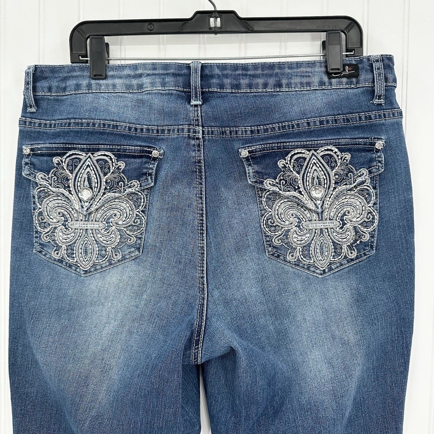 Earl Jeans Womens 18W Slim Bootcut Blue Denim Rhinestones Embroidered Western