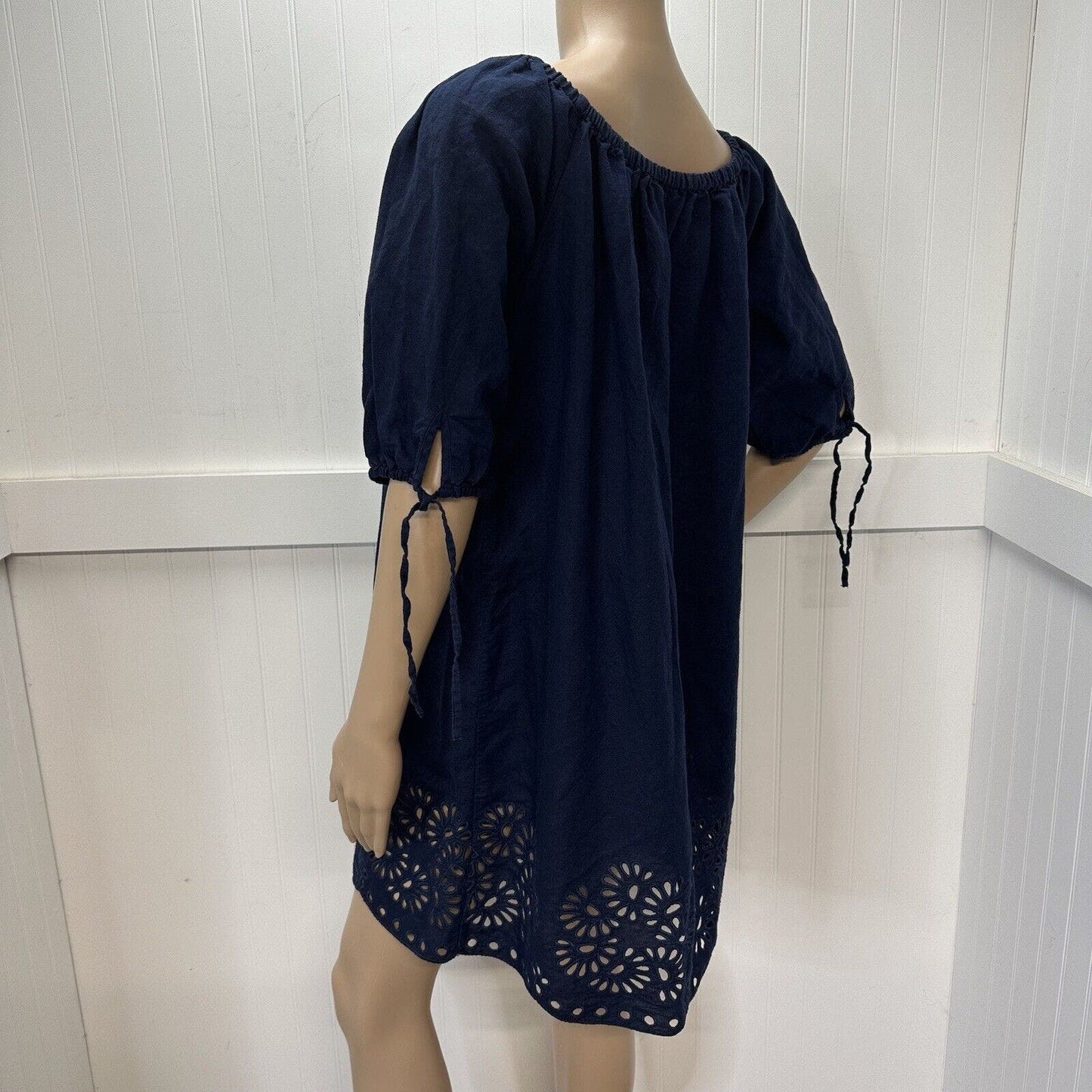 J Crew Dress Medium Navy Blue Linen Cotton Lightweight Womens Coastal Beachy