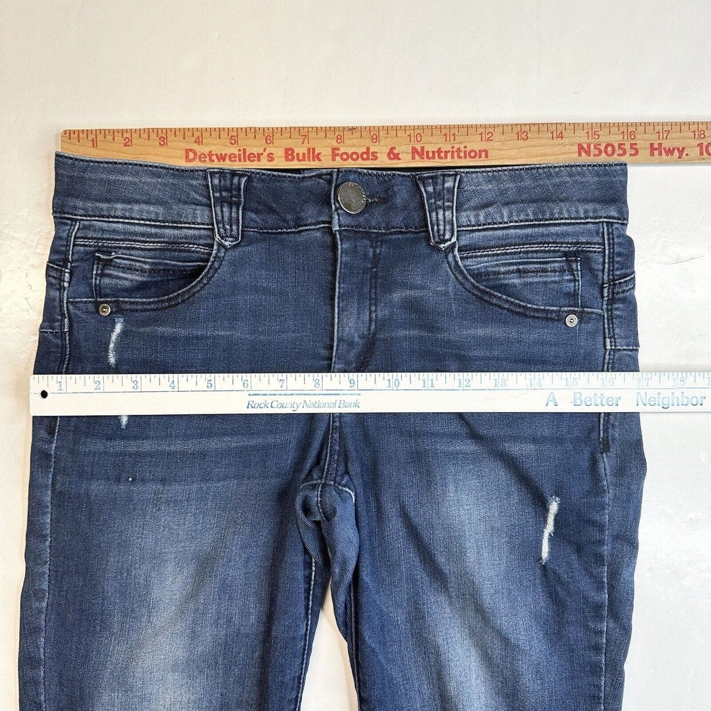 Democracy Jeans 8 Skinny Ab Solution Blue Stretch Denim Distressed Tummy Control