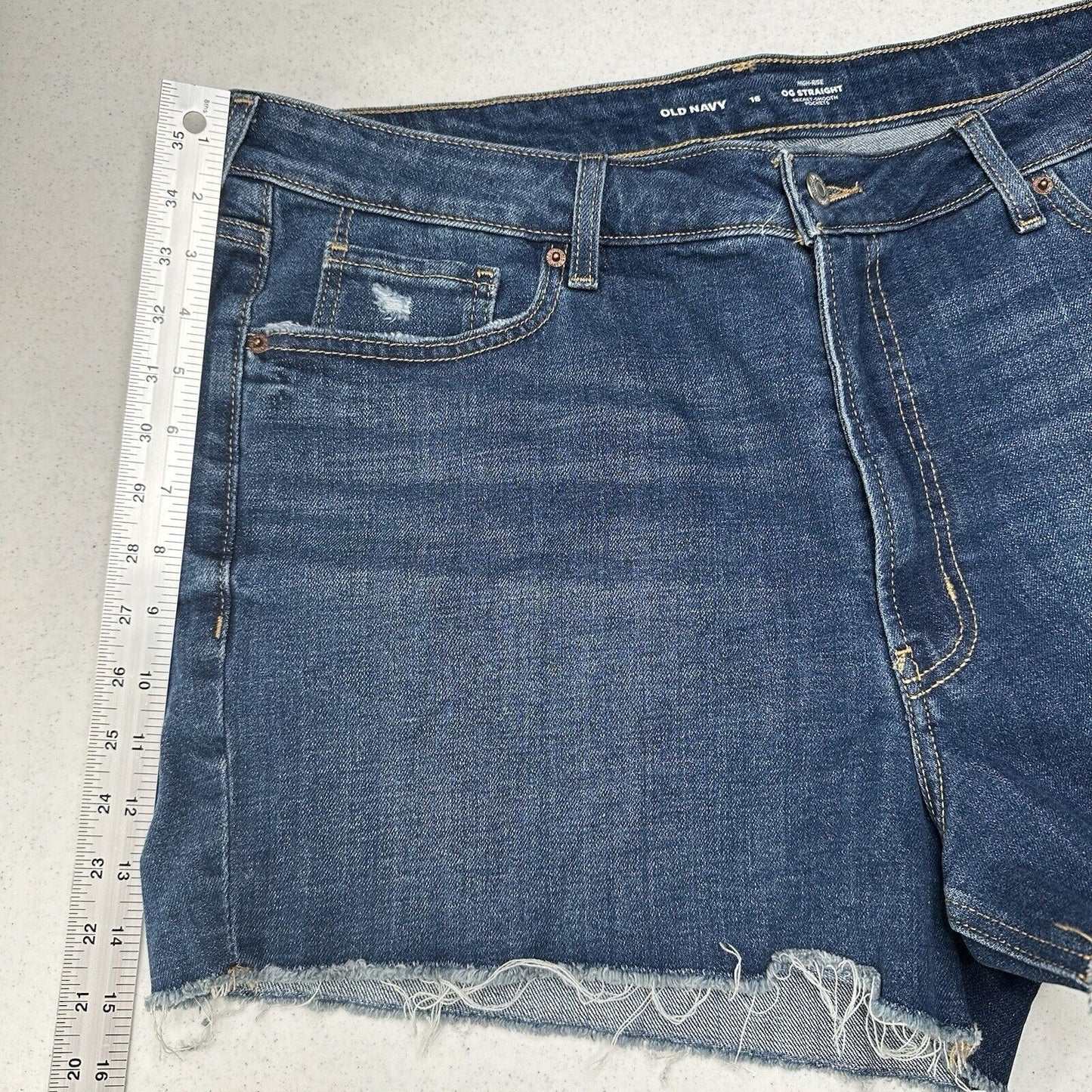 Old Navy Shorts Womens 18 OG Straight High Rise Blue Stretch Denim Jean Fray NEW