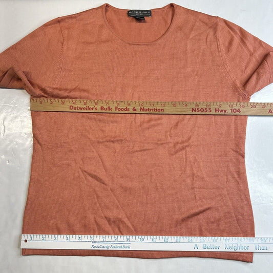 Mark Shale Top Womens Large Orange Silk Short Sleeve Knit Stretch Crewneck Shirt