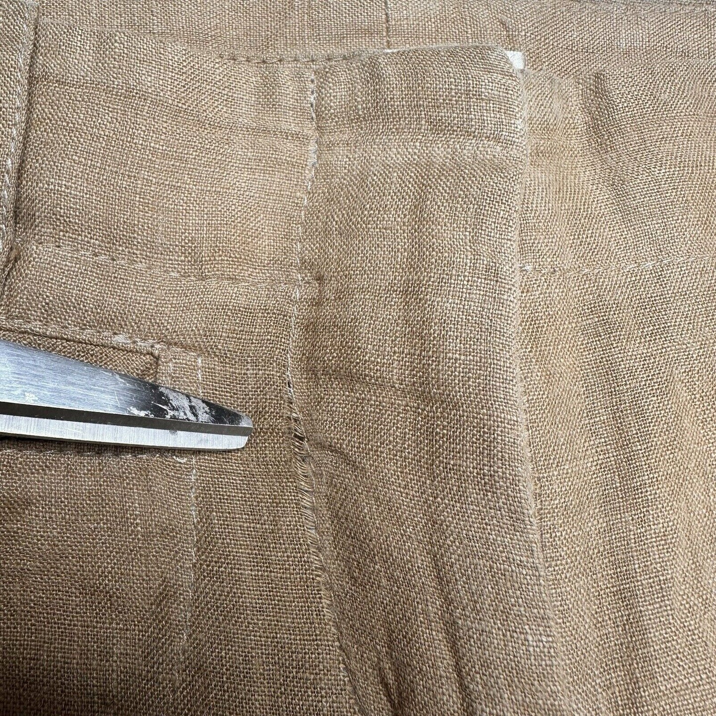 Vince Pants Womens 10 Linen Brown Wide Flare Trouser Relaxed Coastal Beach *Flaw