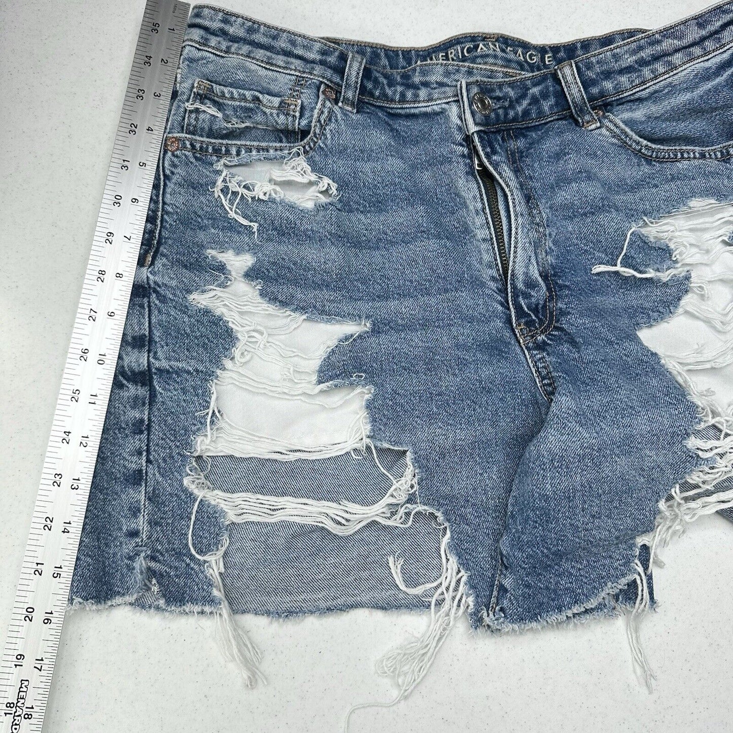 American Eagle Shorts 14 Highest Rise Baggy Midi Blue Denim Distressed Grunge