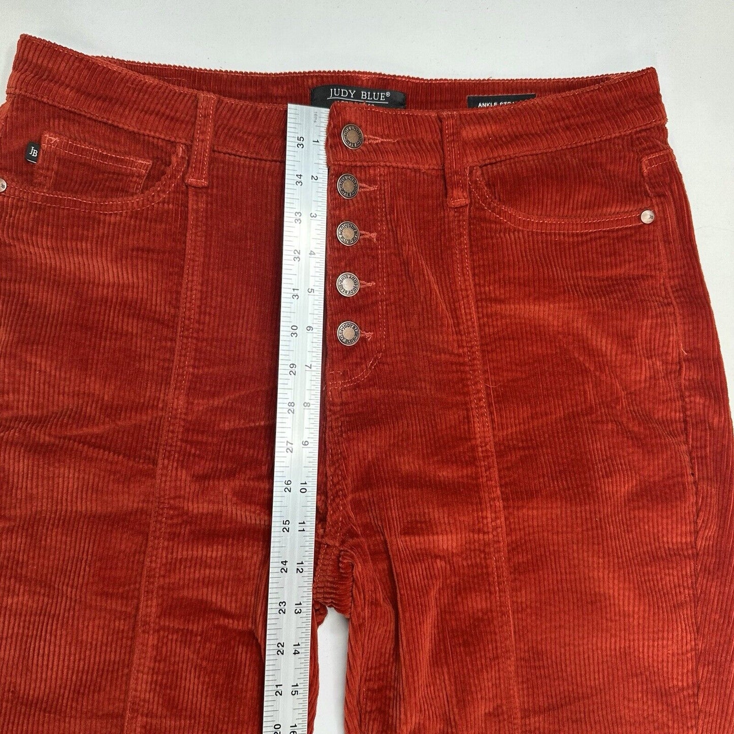 Judy Blue Jeans Womens 15 32 Corduroy Ankle Straight Rust Red Orange Preppy EUC