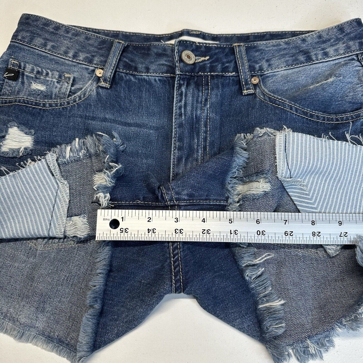 Kancan Shorts Womens 9 28 High Rise Denim Blue Jean Distress Cotton Fray Grunge