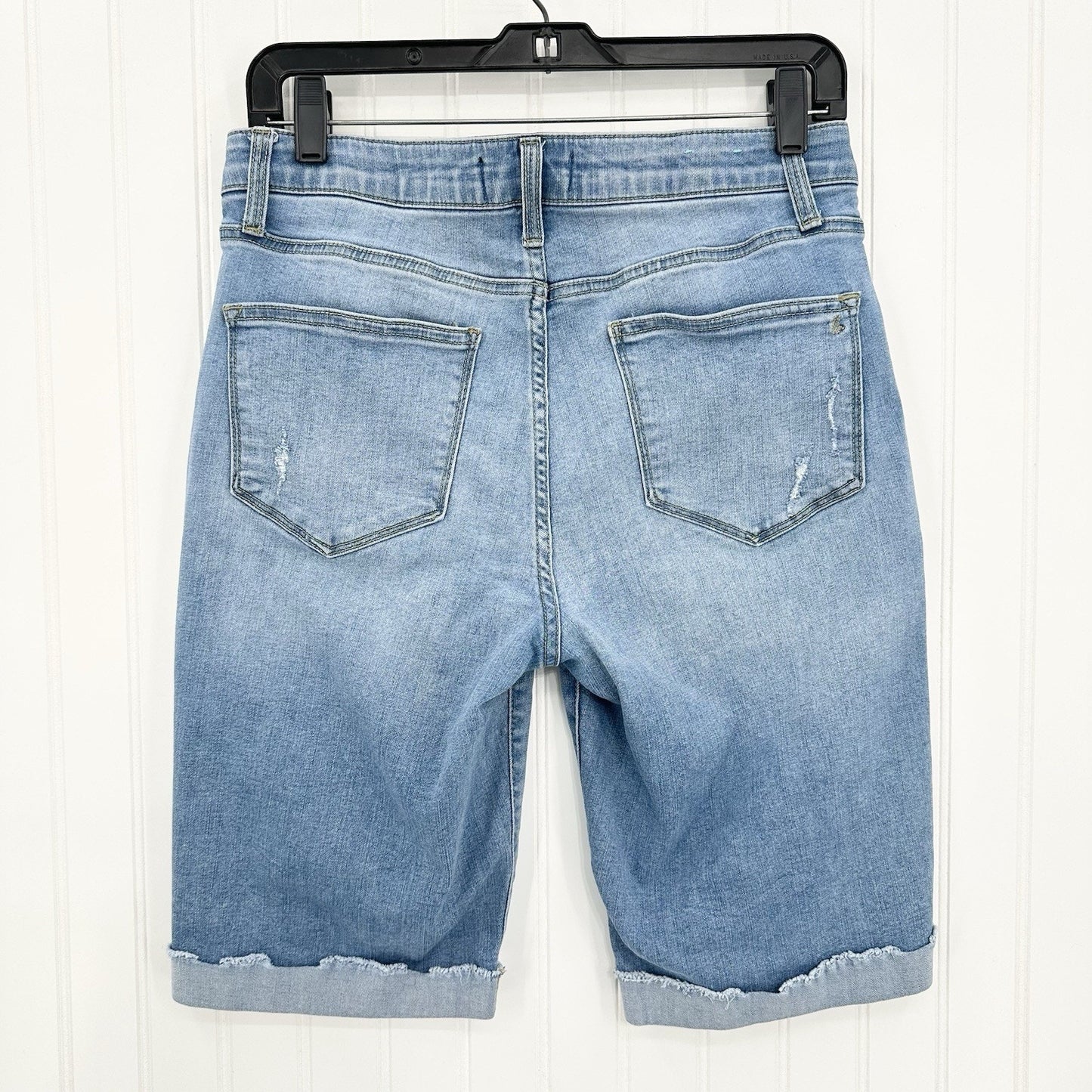 Lularoe Shorts 30 US 10 12 Skinny Bermuda Cuffed Blue Denim Tummy Panel Distress