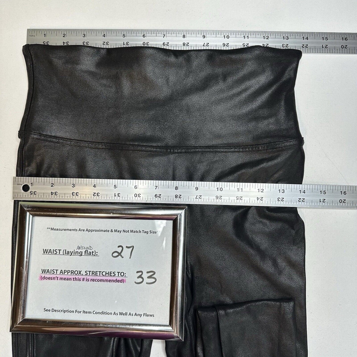 Spanx Leggings Womens Large Petite Faux Leather Black Pull On Pants Slimming EUC
