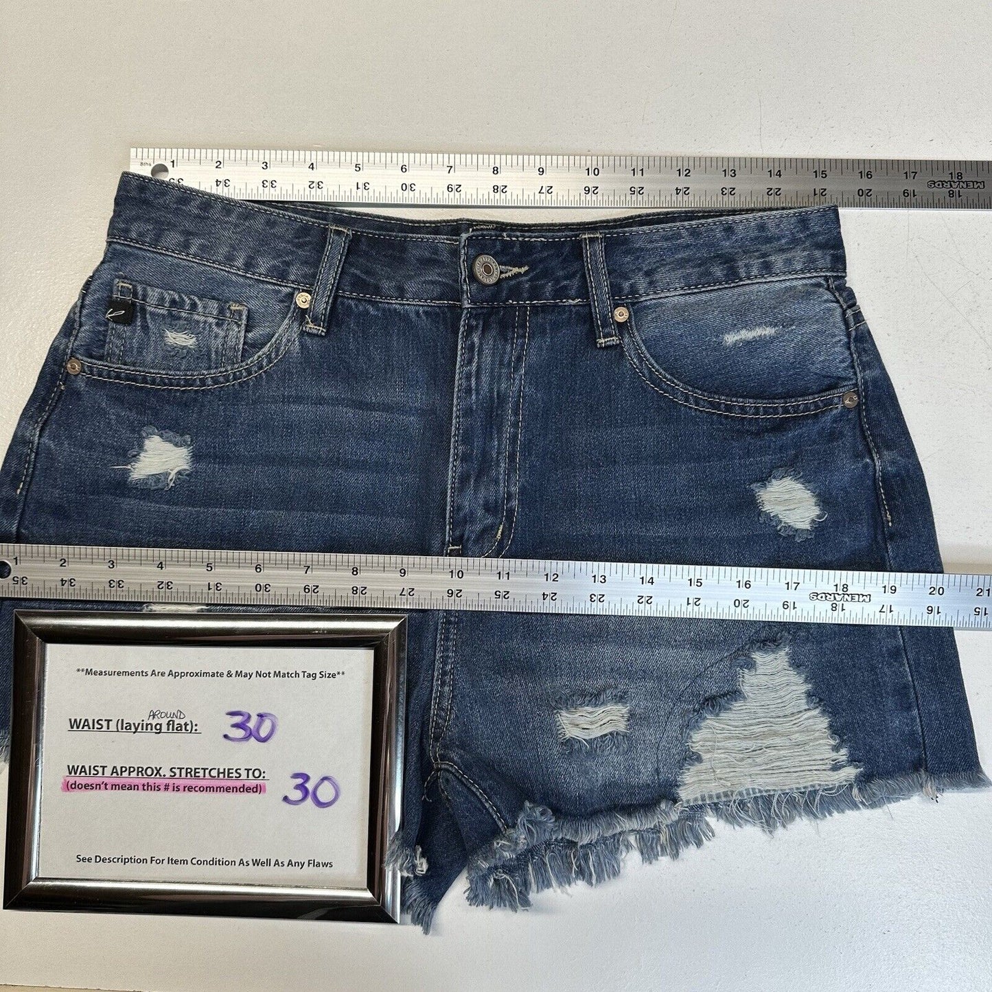 Kancan Shorts Womens 9 28 High Rise Denim Blue Jean Distress Cotton Fray Grunge