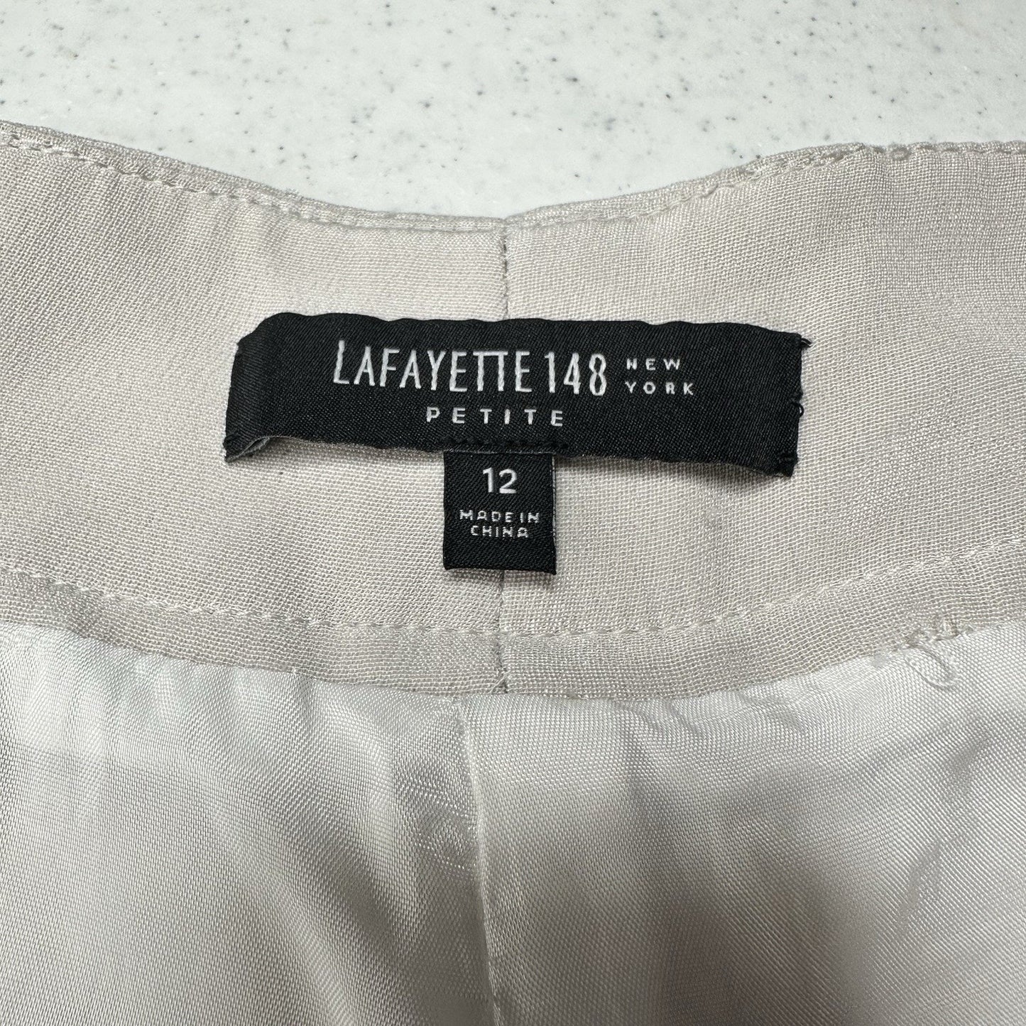 Lafayette 148 Pants Women 12 Petite Silk Wide Leg Light Gray Lined Coastal *Flaw