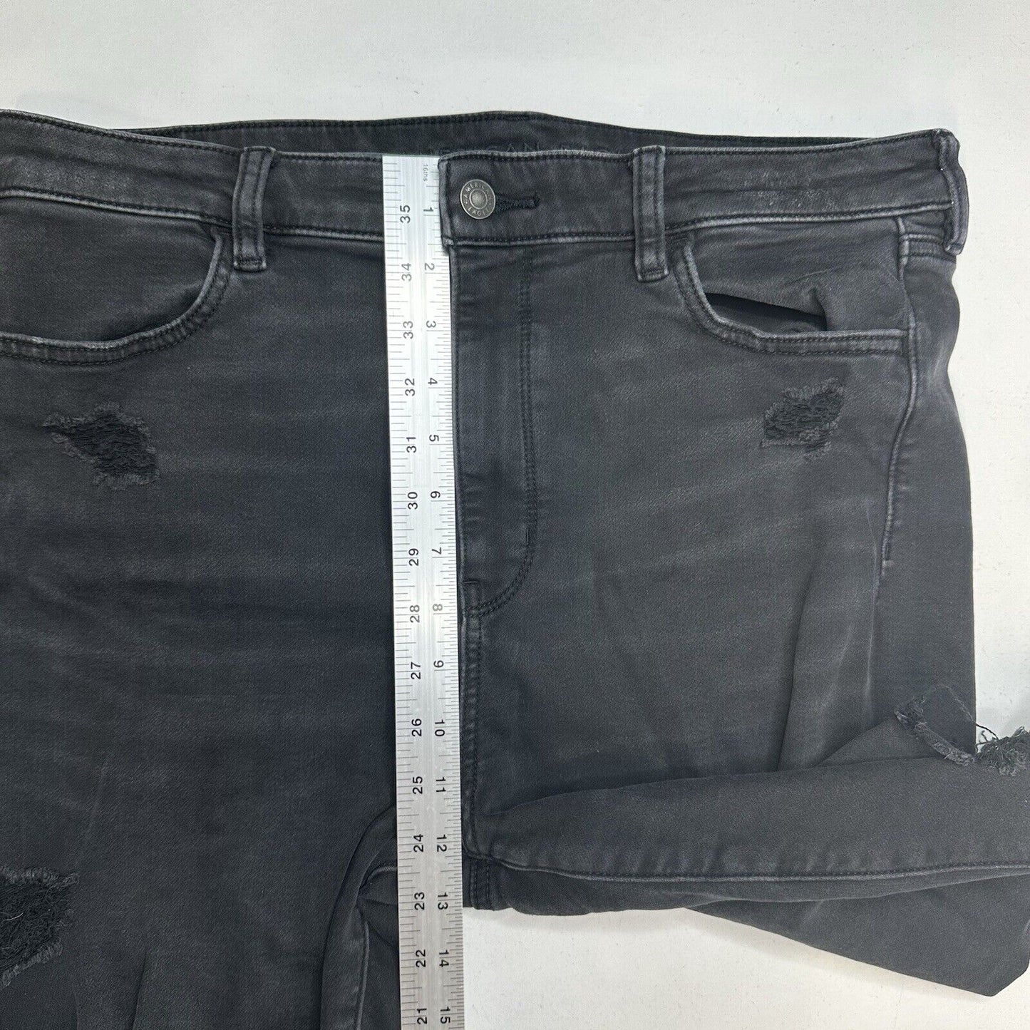 American Eagle Jeans 16 Short Super Hi Rise Jegging Next Level Black Distressed