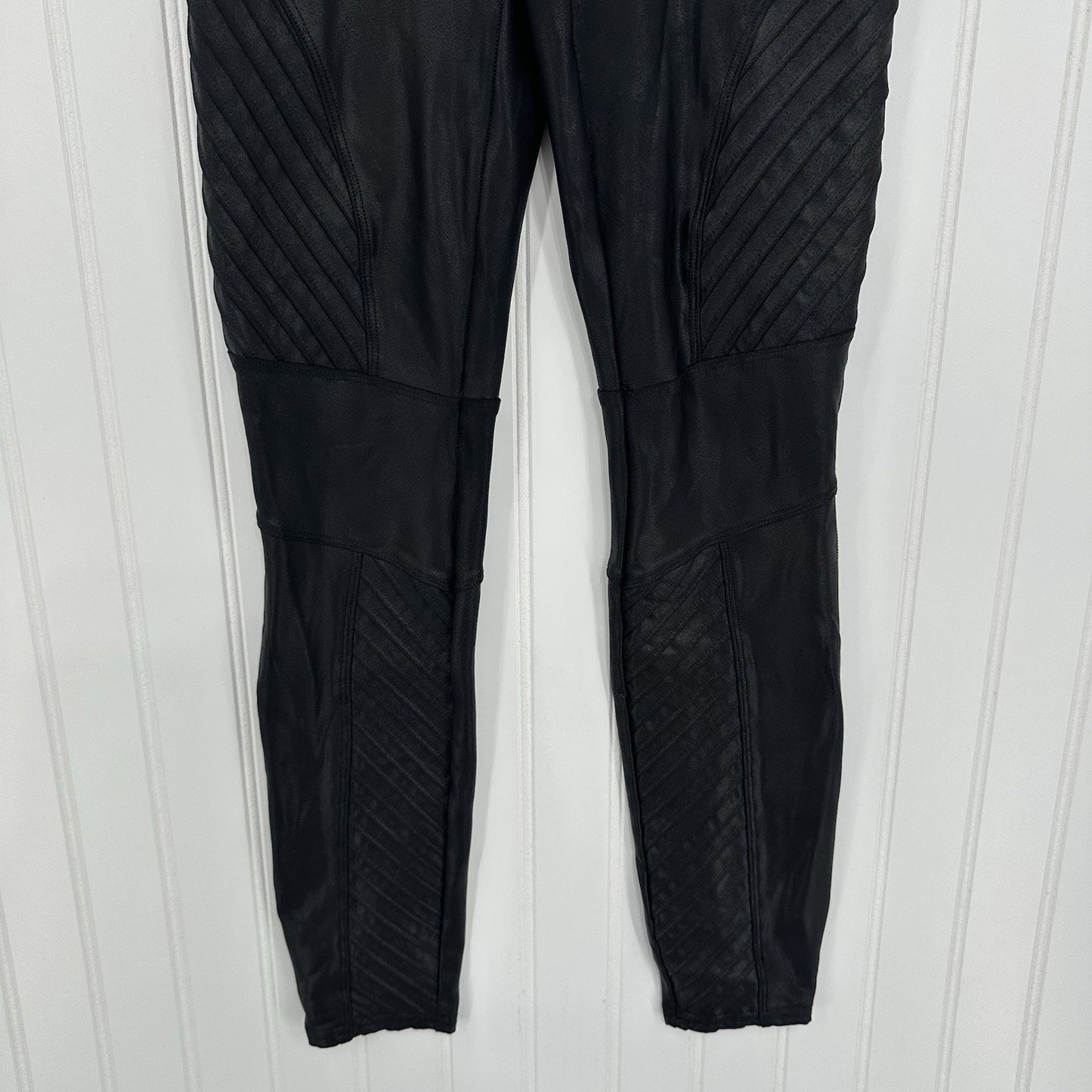 Spanx Leggings Womens Small Petite Faux Leather Moto Black Pants Slimming EUC