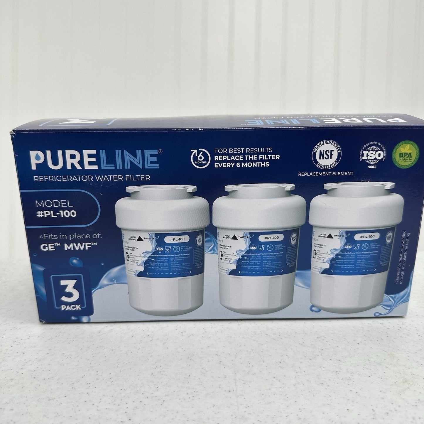 Pureline PL-100 Refrigerator Water Filter (3-Pack) New Sealed
