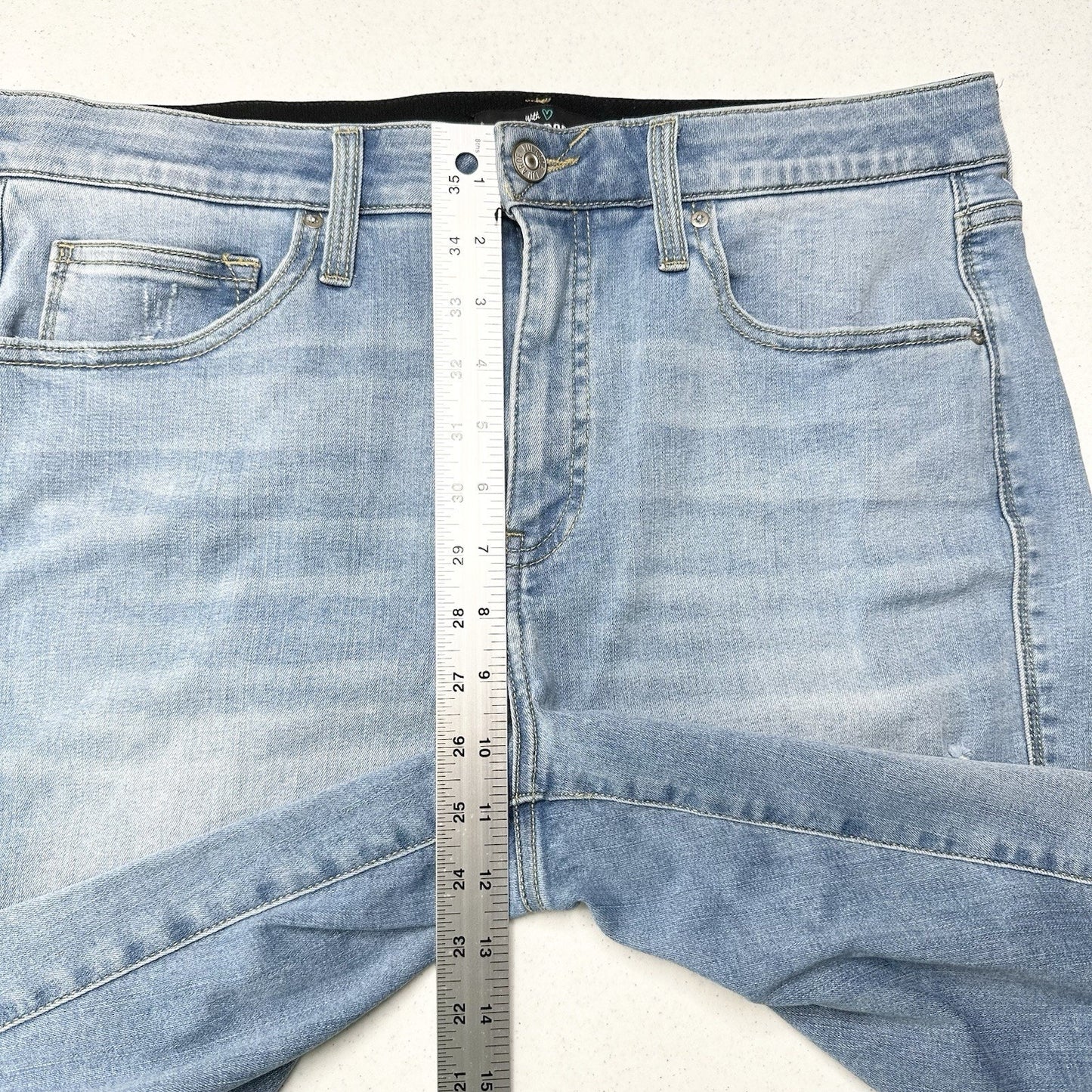 Lularoe Shorts 32 US 14 Skinny Bermuda Cuffed Blue Denim Tummy Panel *Spot