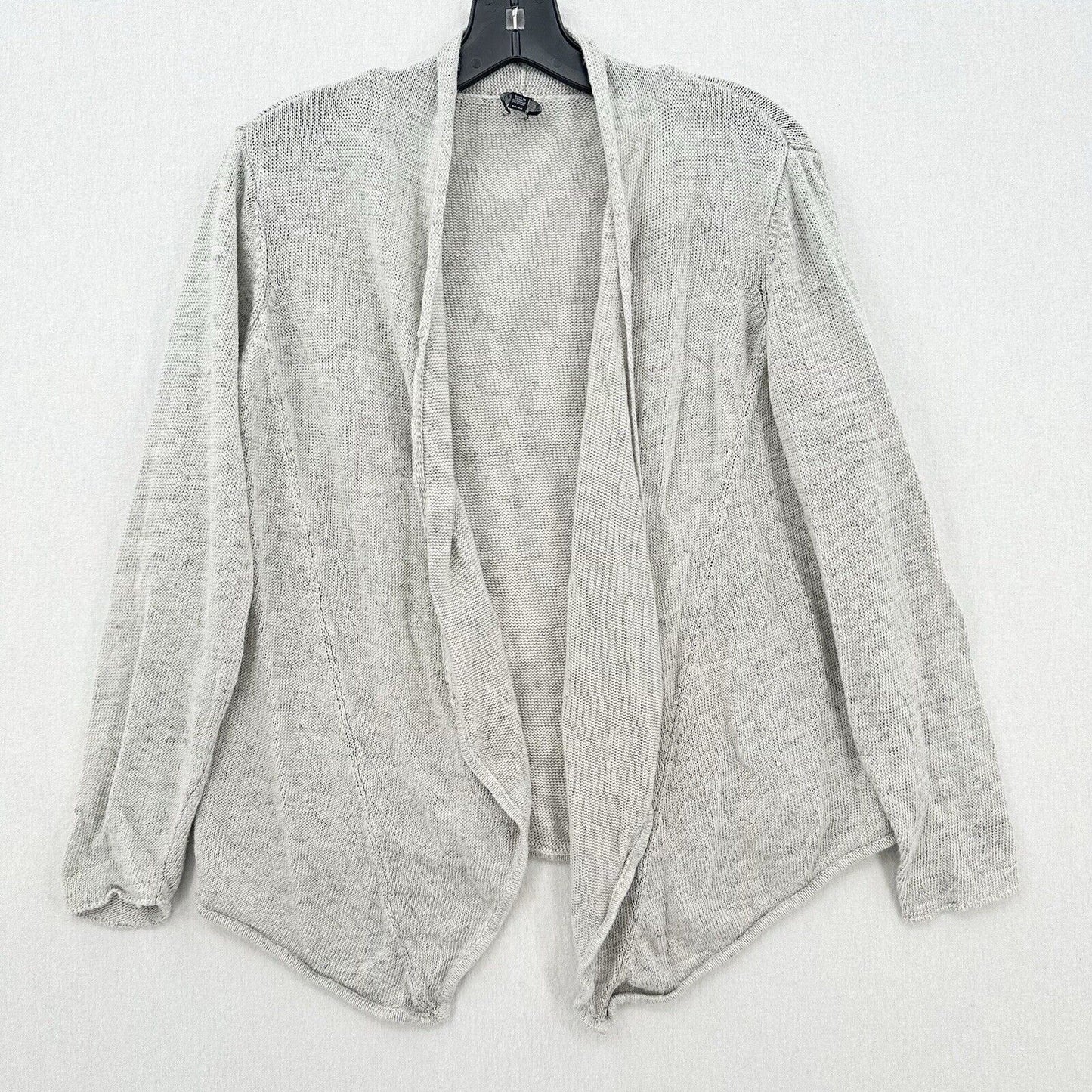Eileen Fisher Sweater Womens Medium Cardigan Linen Gray Open Waterfall *Flaw
