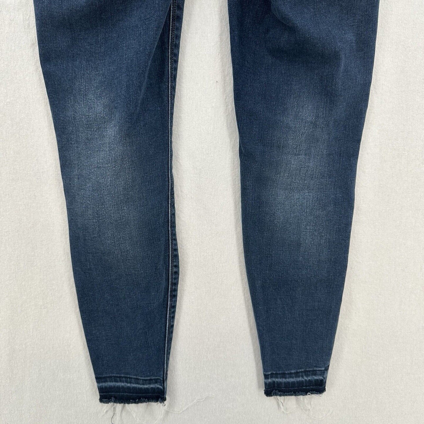 Spanx Jeans Women Medium Ankle Skinny Blue Pull On Stretch Denim Distressed Fray