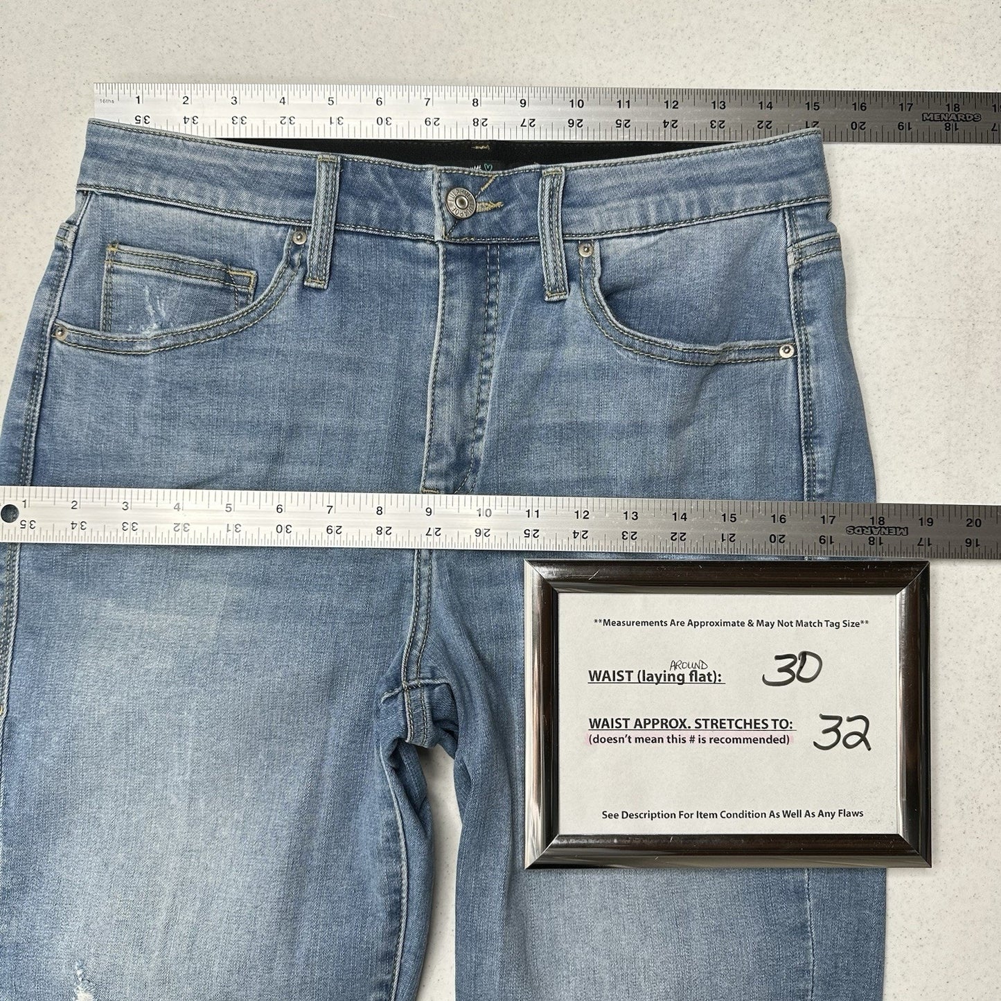 Lularoe Shorts 30 US 10 12 Skinny Bermuda Cuffed Blue Denim Tummy Panel EUC