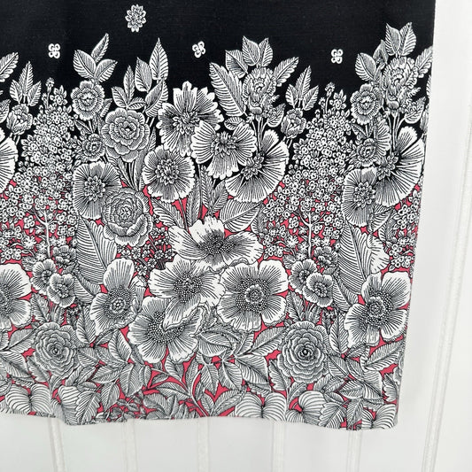 J Jill Skirt Womens 12 Petite Black White Floral Short Pull On Casual Office NEW