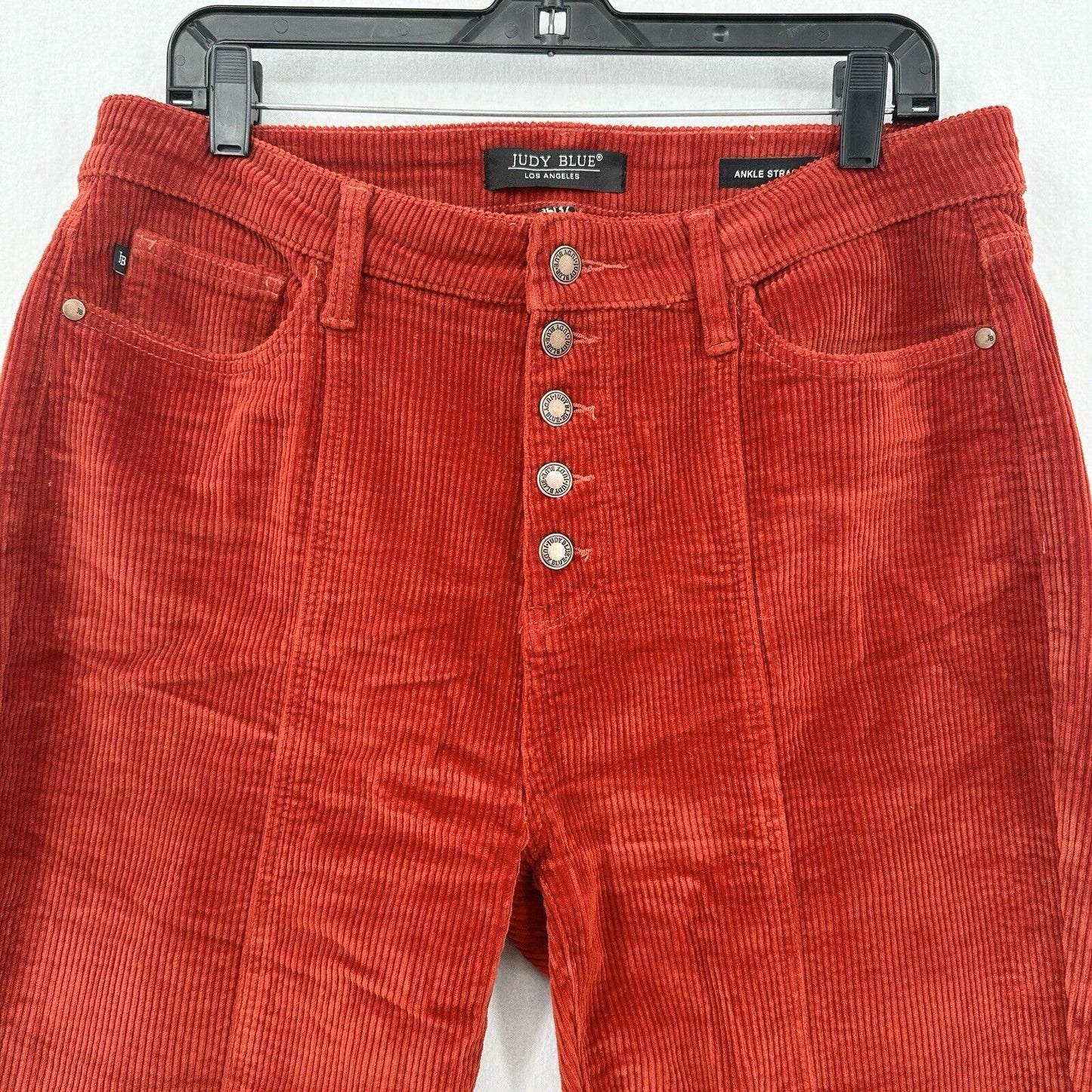 Judy Blue Jeans Womens 15 32 Corduroy Ankle Straight Rust Red Orange Preppy EUC