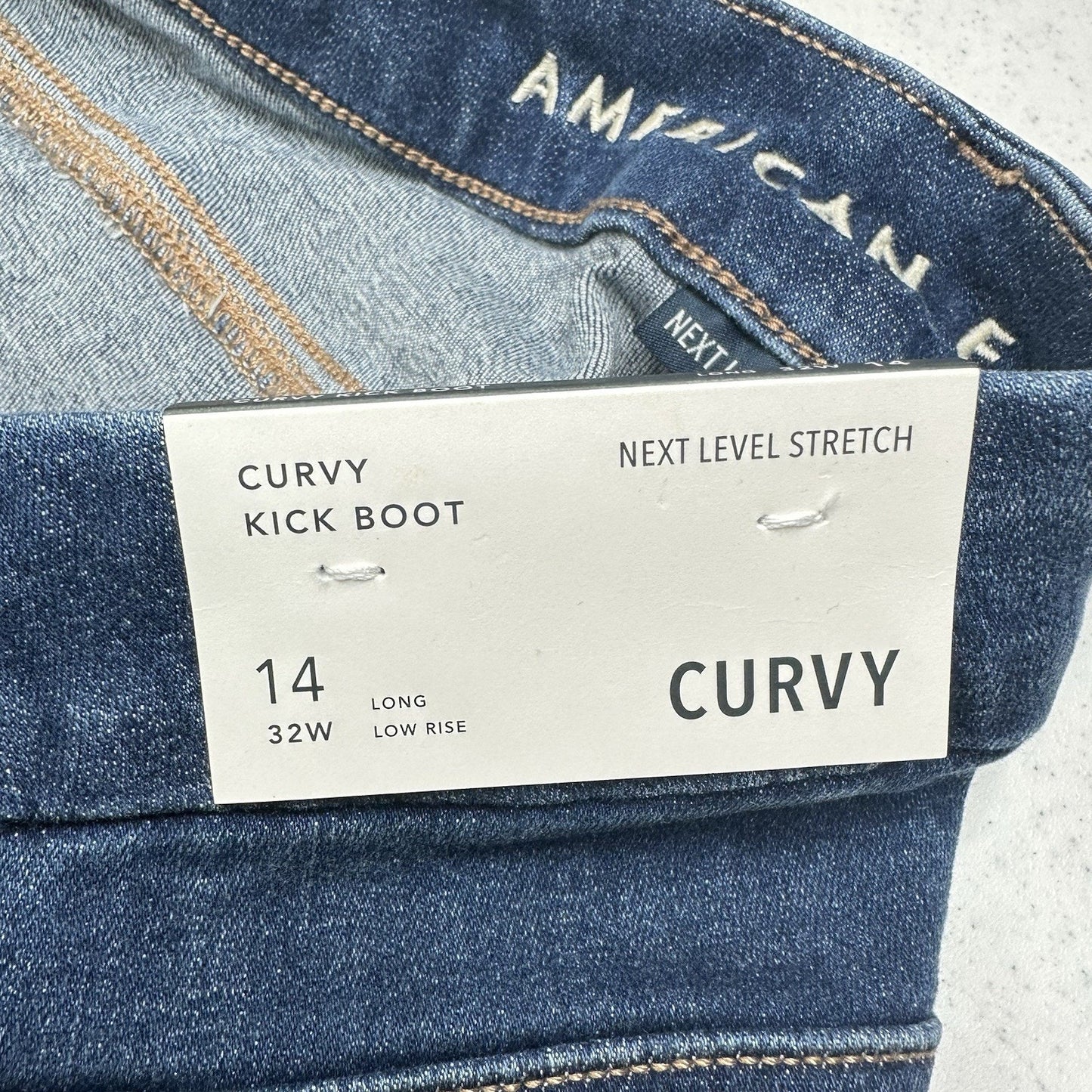 American Eagle Jeans 14 Long Curvy Lowrise Kick Bootcut NextLevel Blue Denim NEW