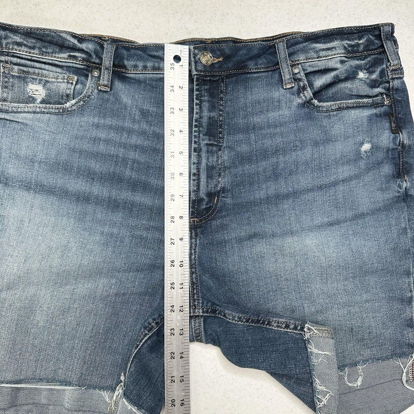 Silver Jean Shorts Womens 18 Sure Thing Long Short Blue Stretch Denim Bermuda