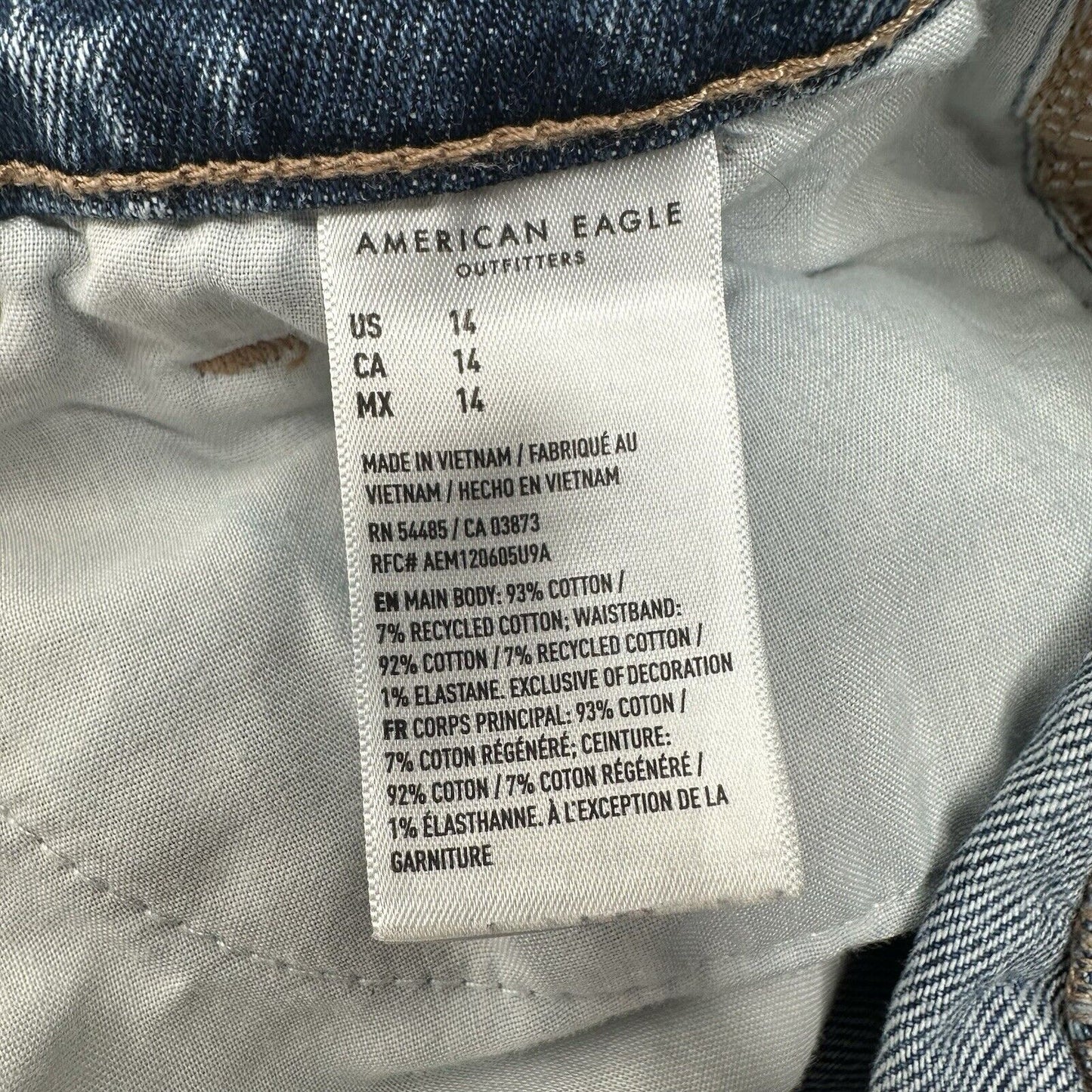 American Eagle Shorts 14 Highest Rise Baggy Midi Blue Denim Distressed Grunge