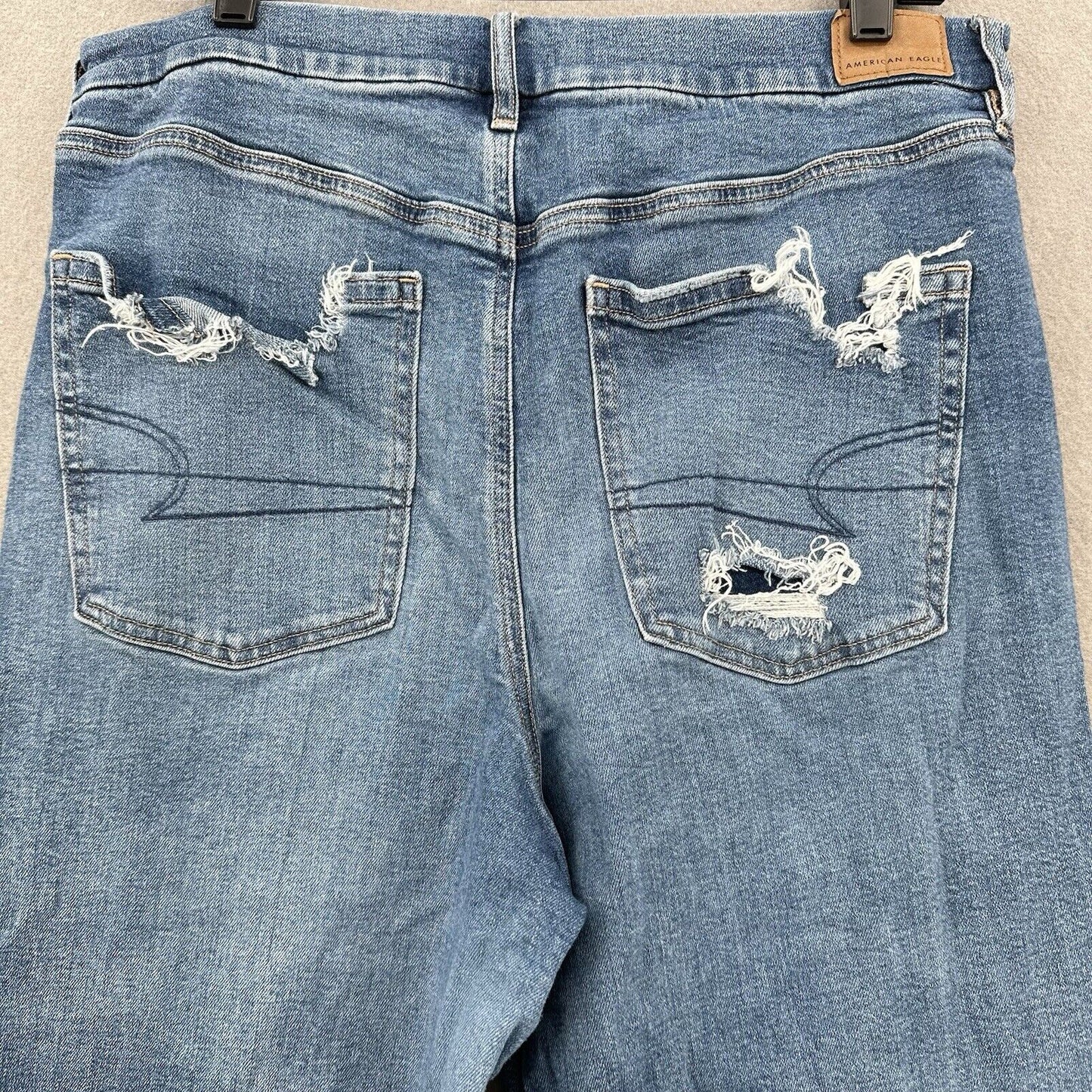 American Eagle Jeans 18 Baggy Straight Curvy Super Hi Rise Denim Distress *Flaw