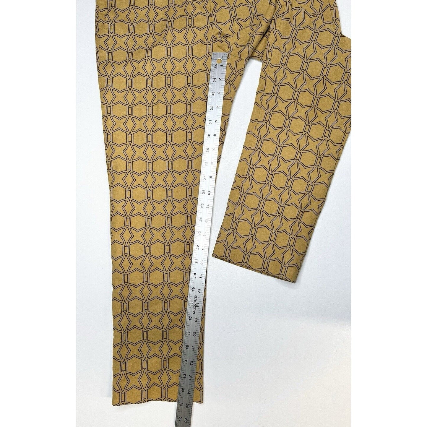 Tibi Pants Womens 2 Slim Crop Mustard Yellow Cotton Throwing Stars Career Preppy