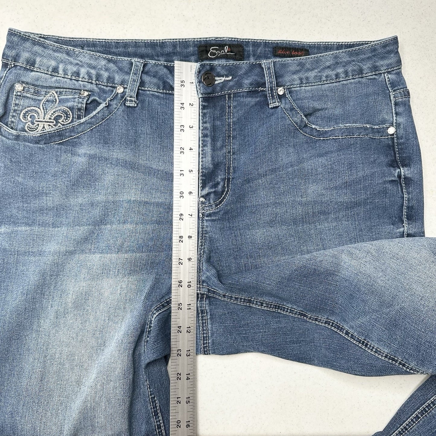 Earl Jeans Womens 18W Slim Bootcut Blue Denim Rhinestones Embroidered Western