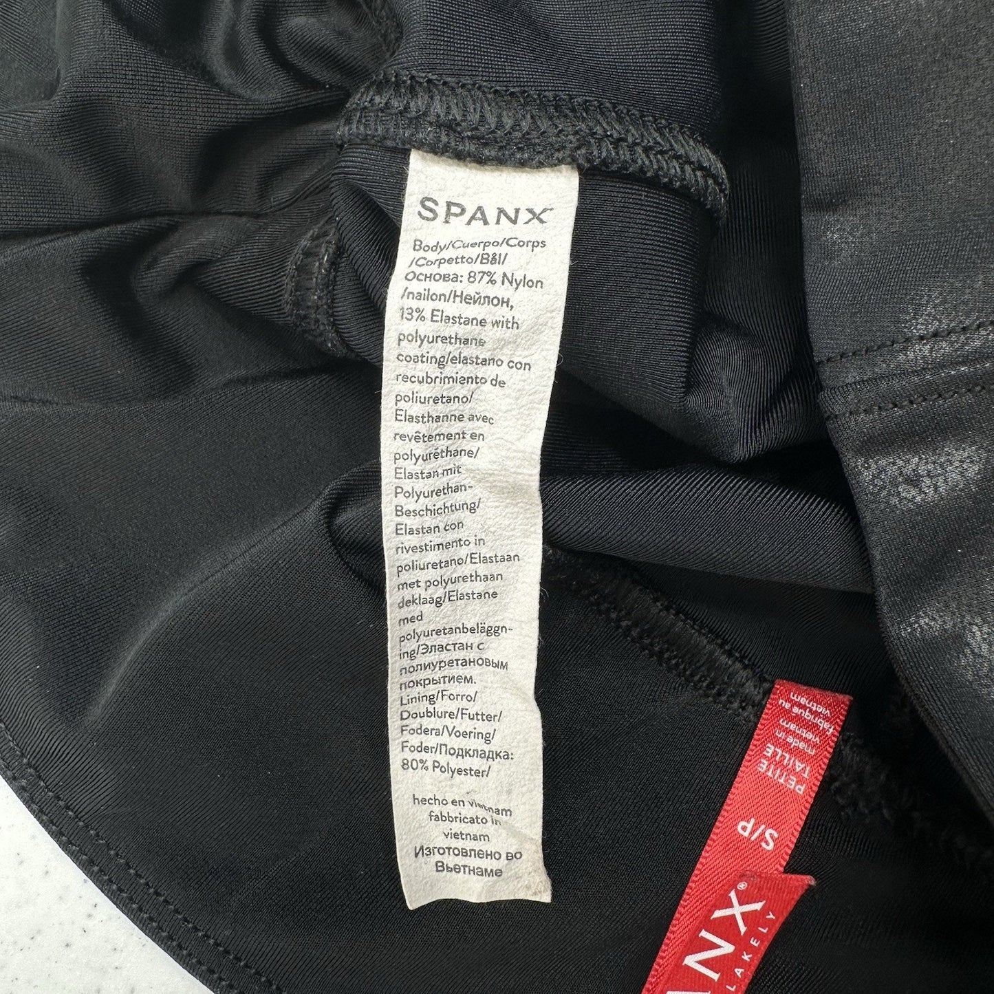Spanx Leggings Womens Small Petite Faux Leather Moto Black Pants Slimming EUC
