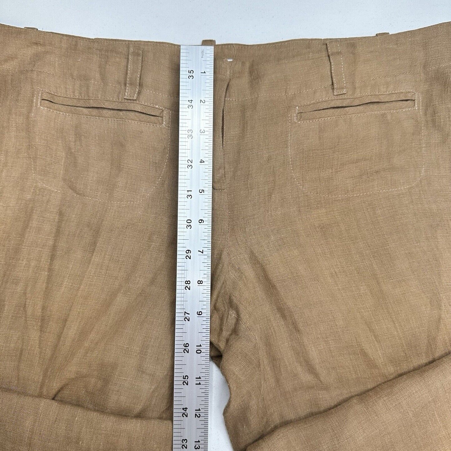Vince Pants Womens 10 Linen Brown Wide Flare Trouser Relaxed Coastal Beach *Flaw