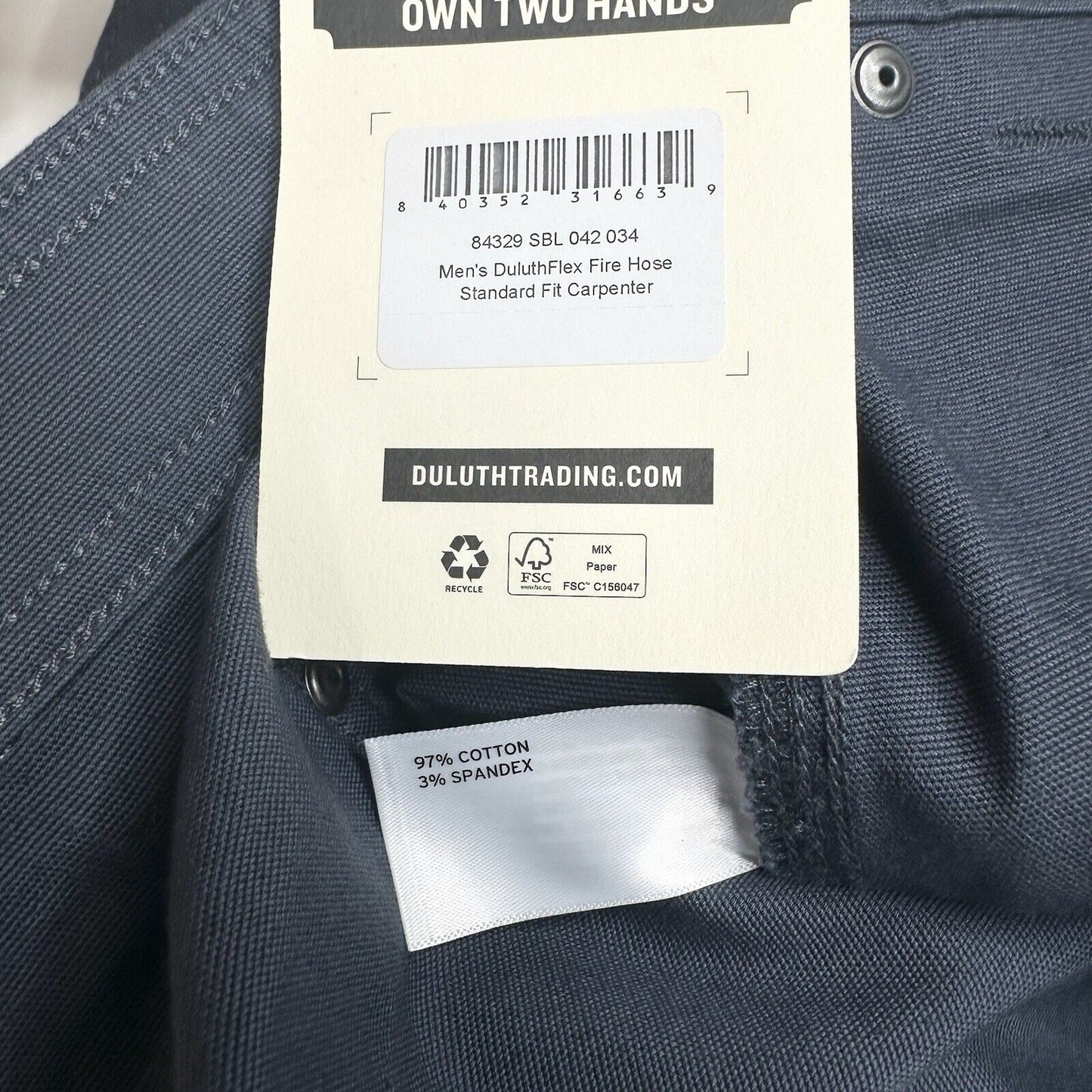 Duluth Trading Pants Mens 42x34 Flex Fire Hose Carpenter Standard Fit Gray NEW