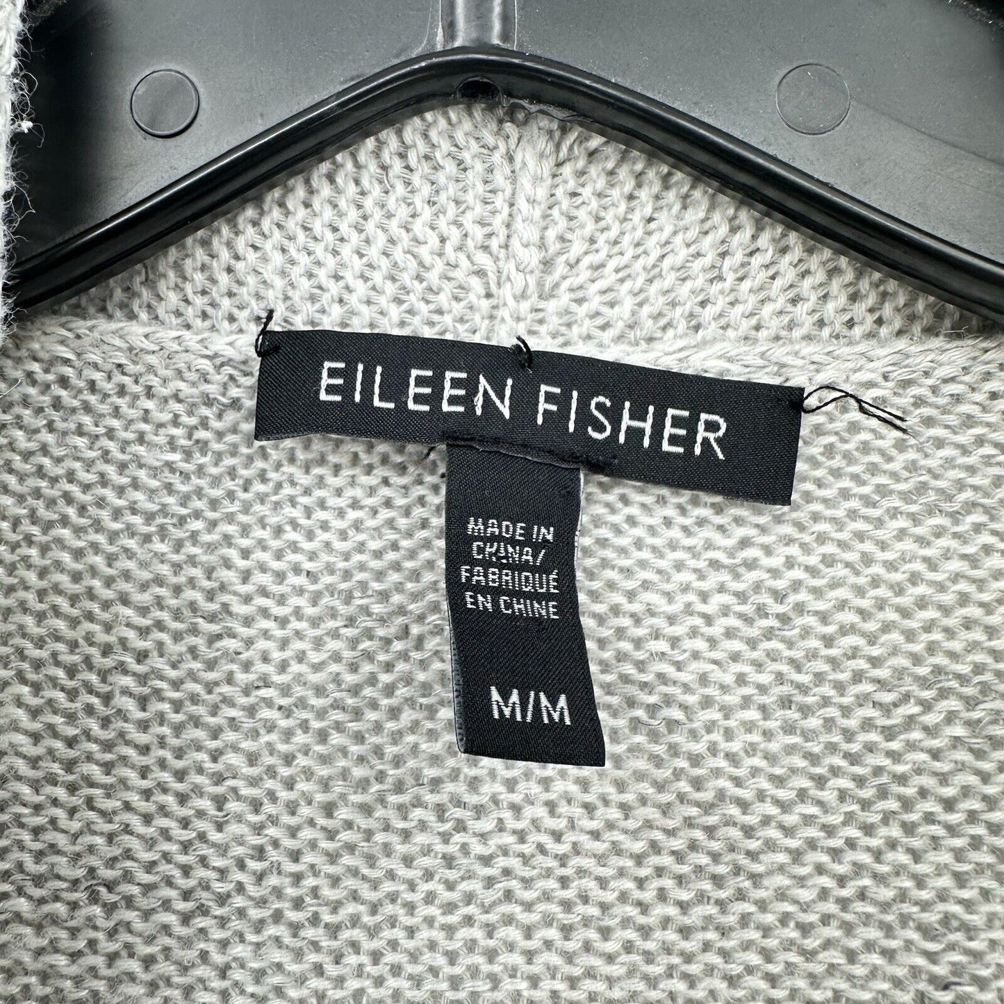 Eileen Fisher Sweater Womens Medium Cardigan Linen Gray Open Waterfall *Flaw