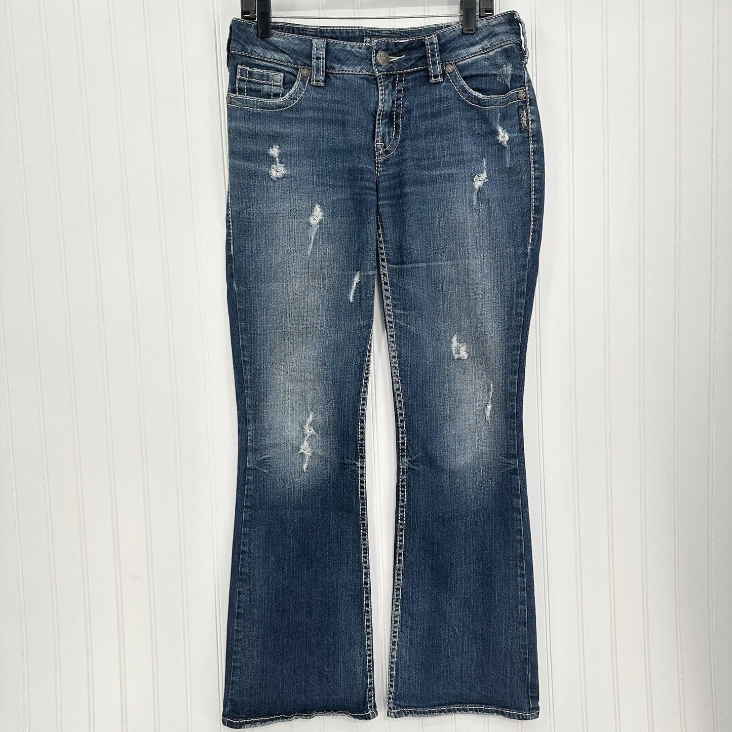 Silver Jeans Womens 30 Suki Boot Surplus Blue Bootcut Denim Western Gold Sequins
