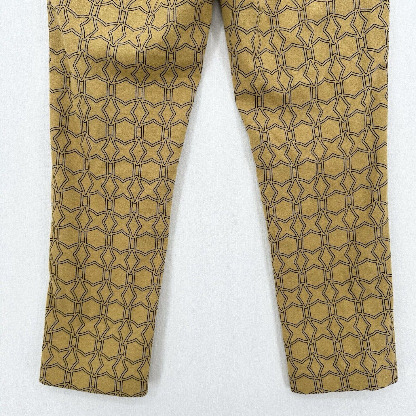 Tibi Pants Womens 2 Slim Crop Mustard Yellow Cotton Throwing Stars Career Preppy