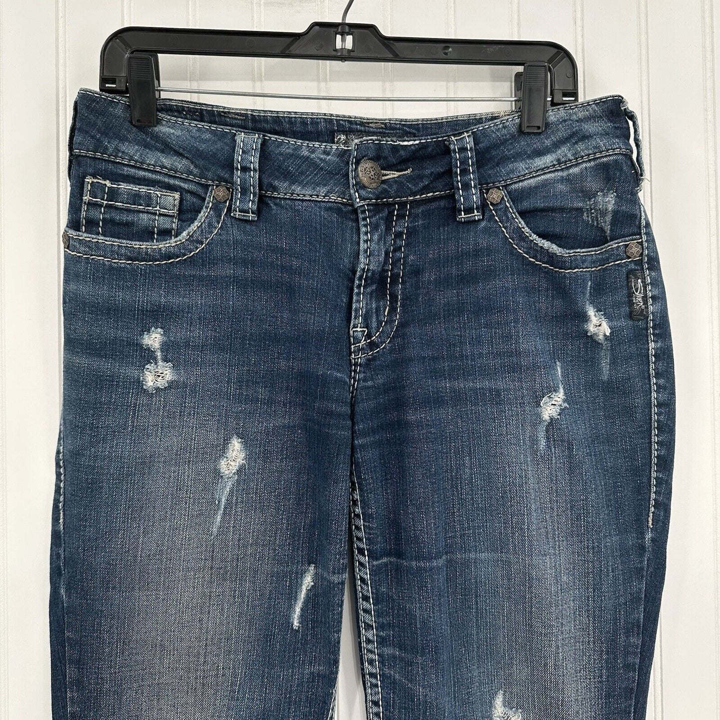 Silver Jeans Womens 30 Suki Boot Surplus Blue Bootcut Denim Western Gold Sequins