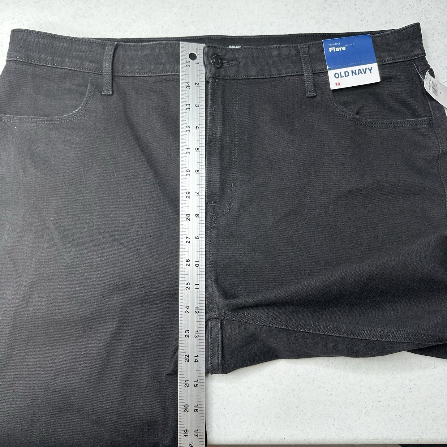 Old Navy Jeans Women 18 High Rise Flare Stretch Black Denim Western Festival NEW