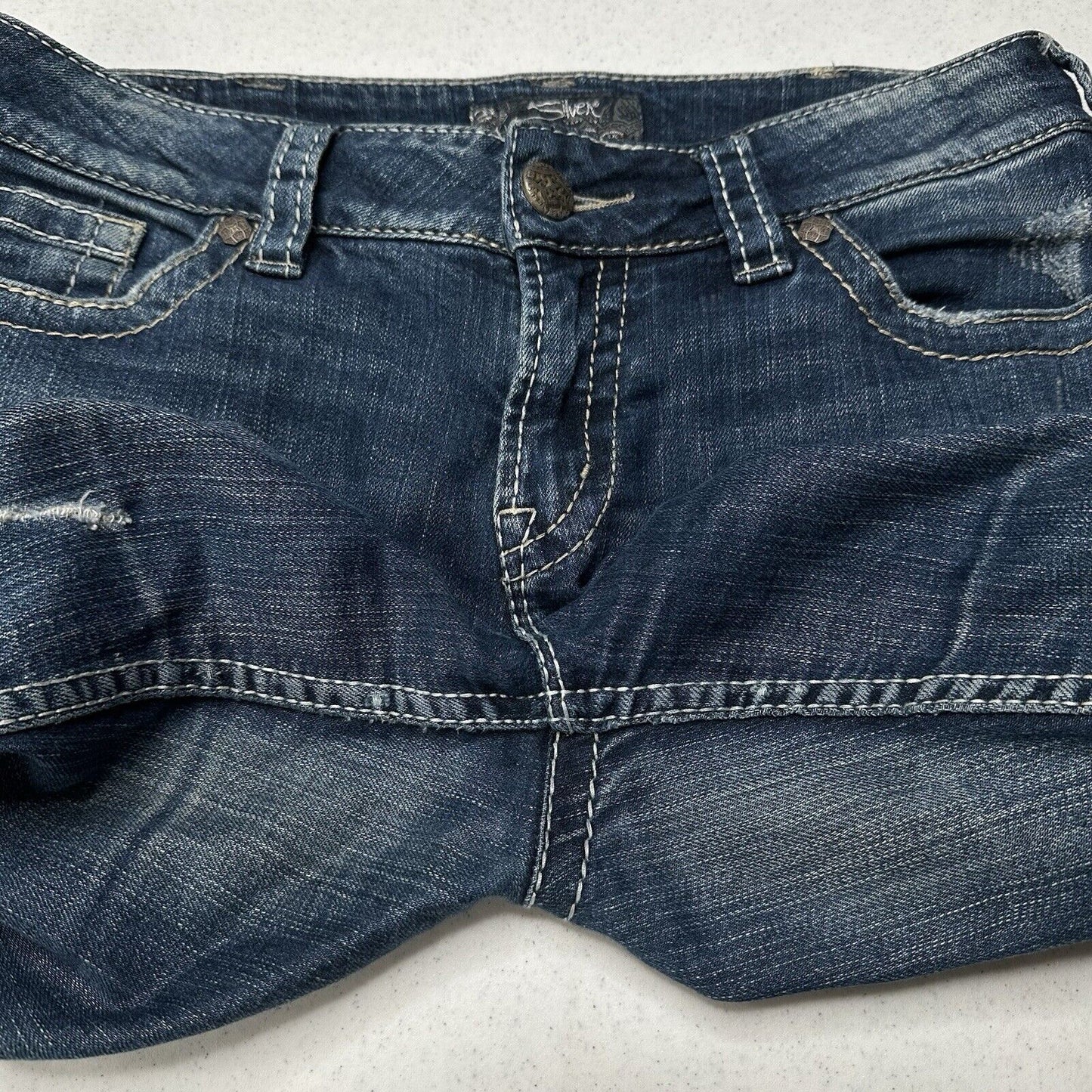 Silver Jeans Womens 30 Suki Boot Surplus Blue Bootcut Denim Western Gold Sequins