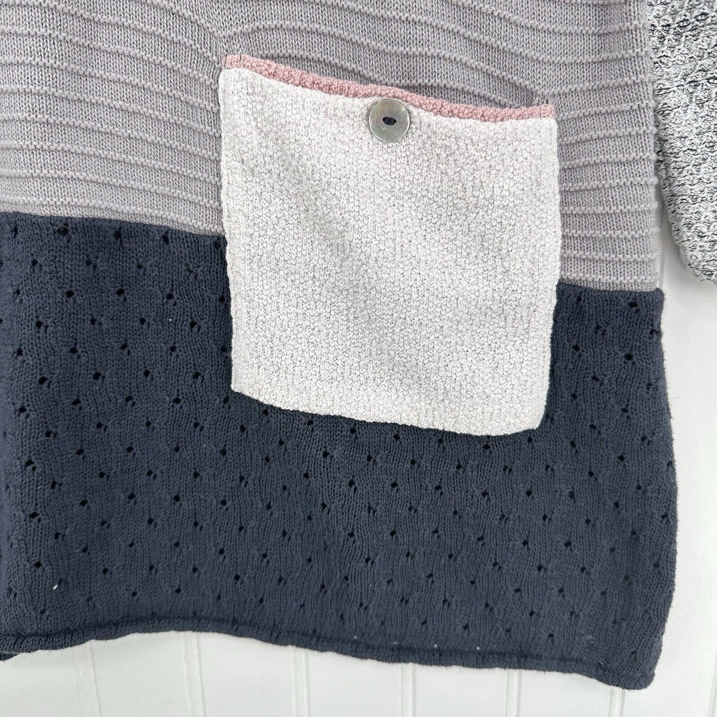 Margaret Winters Sweater Womens Medium Knit Cotton Pocket Mixed Media Boho
