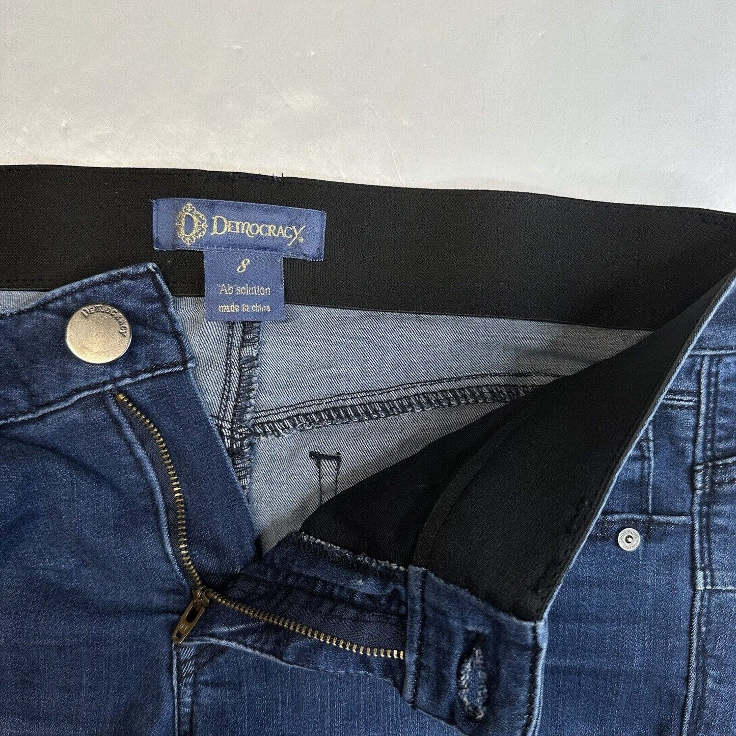 Democracy Jeans 8 Skinny Ab Solution Blue Stretch Denim Distressed Tummy Control