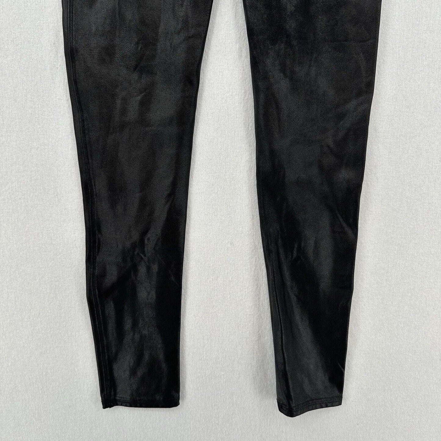 Spanx Leggings Womens Large Petite Faux Leather Black Pull On Pants Slimming EUC