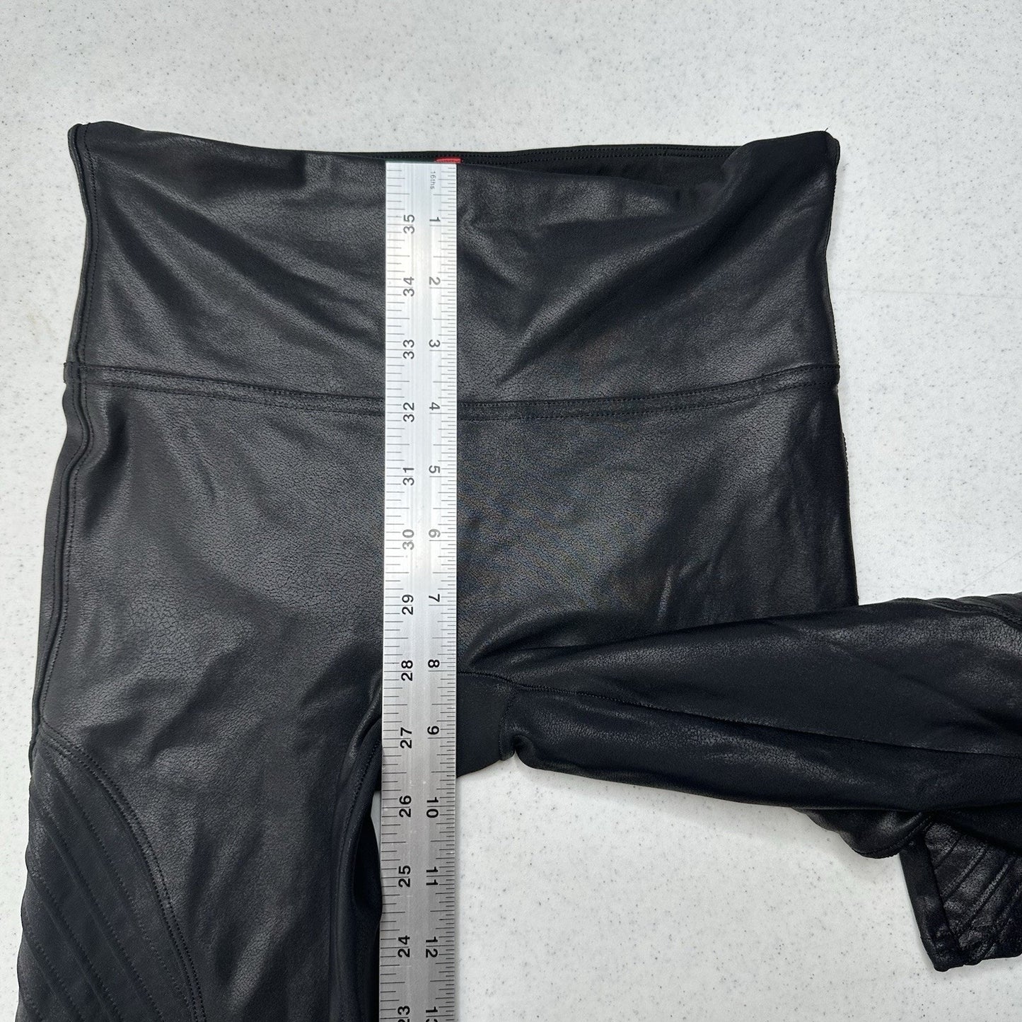 Spanx Leggings Womens Small Petite Faux Leather Moto Black Pants Slimming EUC