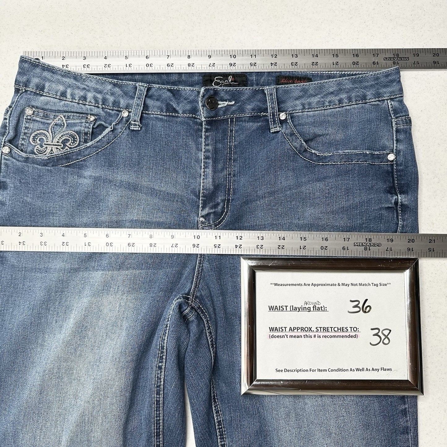 Earl Jeans Womens 18W Slim Bootcut Blue Denim Rhinestones Embroidered Western
