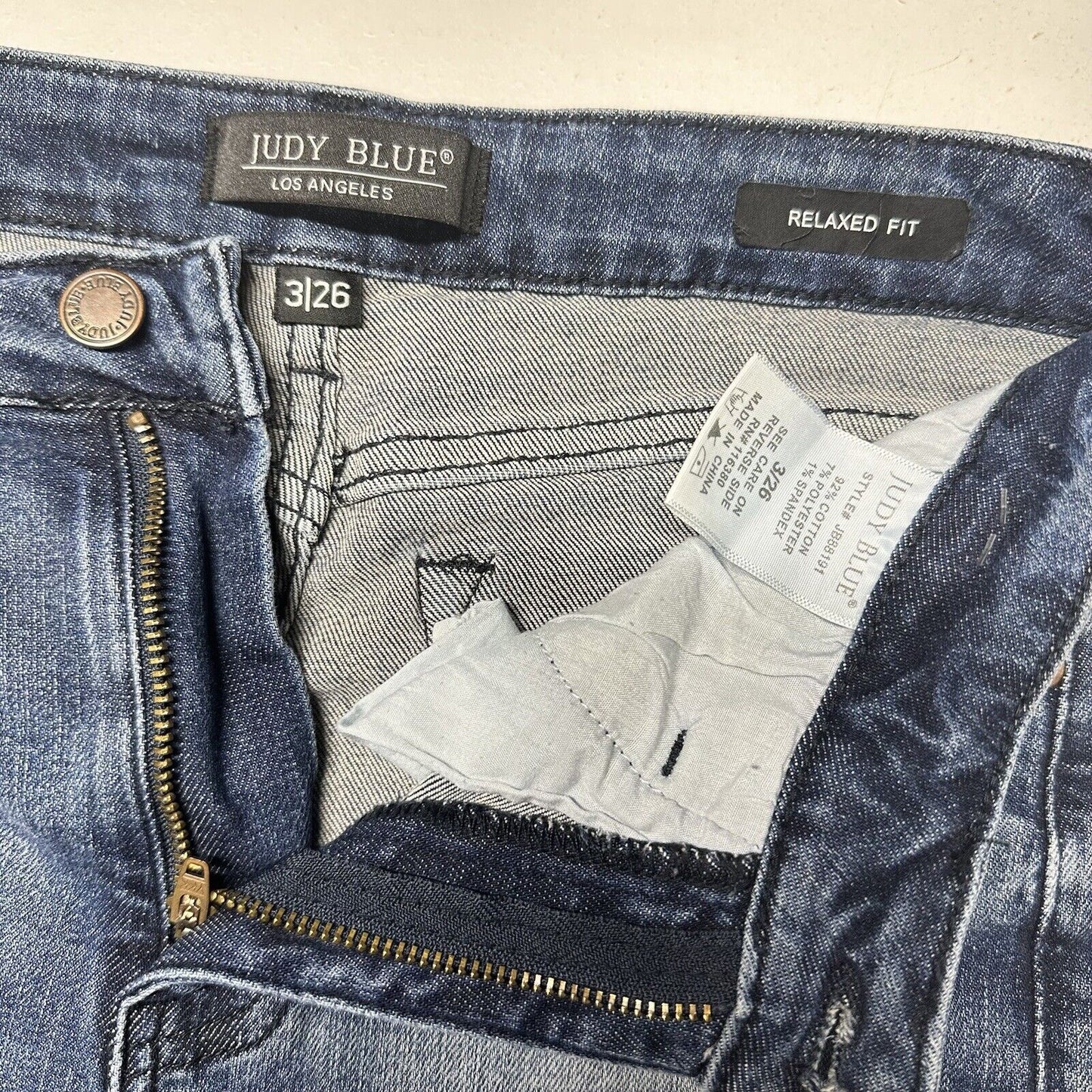 Judy Blue Jeans 3 26 Relaxed Shelley High Rise Slim Straight Blue Denim Distress