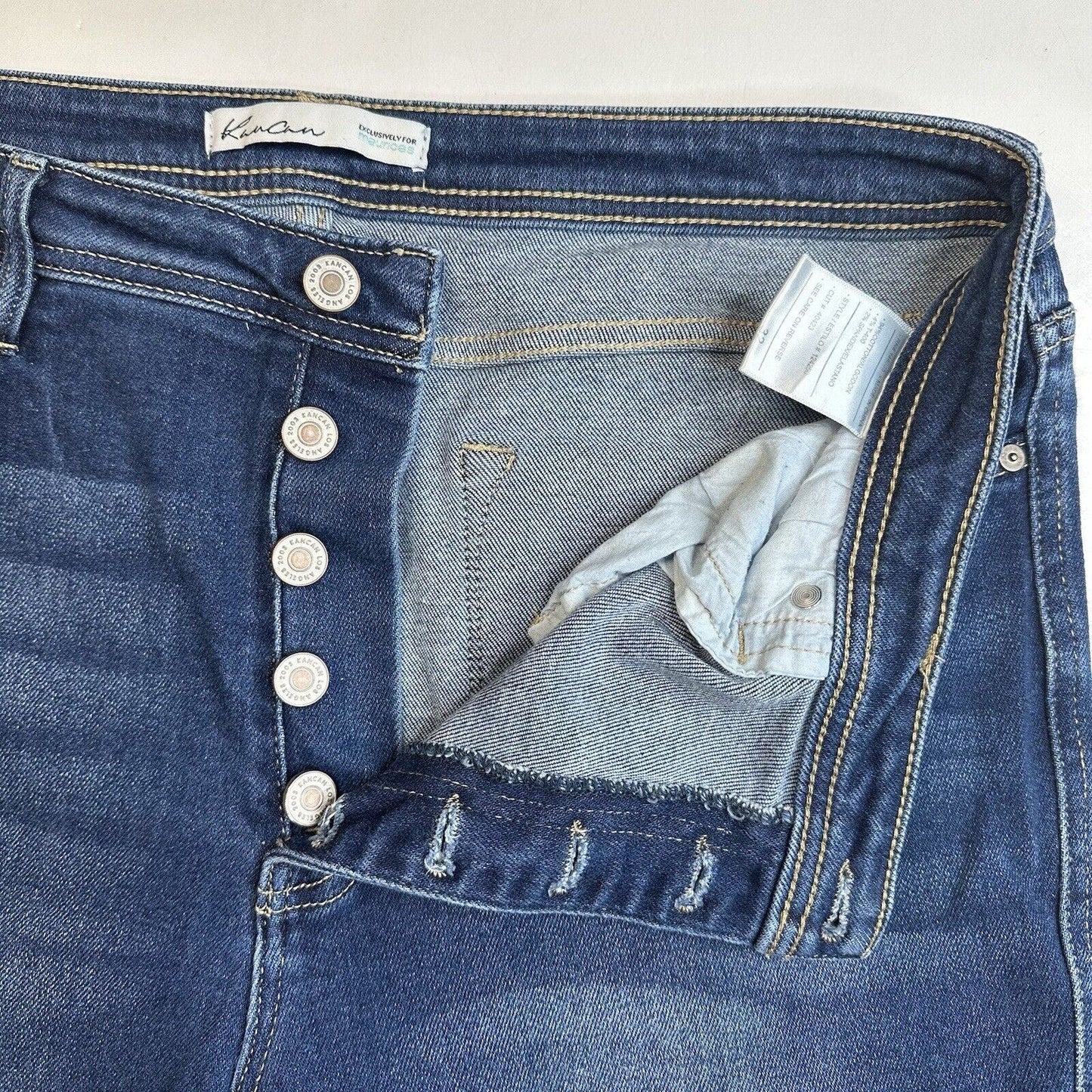 Kancan Jeans Womens 32 Bootcut High Rise Button Fly Blue Stretch Denim Dark Wash